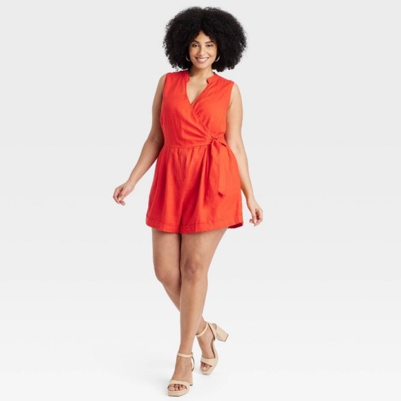 NWT Women’s Red Linen Mini Jumpsuit - Picture 1 of 2